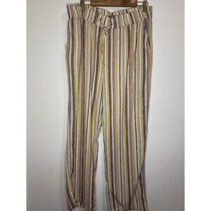 Naturals D& Co Pants Linen Blend Wide Leg Pull On Gold White Stripe Large Tall